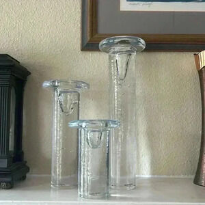 KOSTA BODA Kjell Engman Crystal Candle Holders - Set of 3 - "Cool" Collection